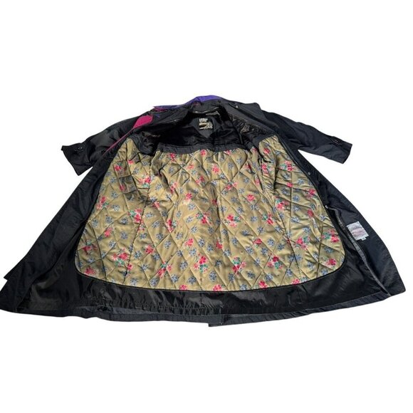 VTG 80s London Towne Limits Womens Sz 12 Black Purple Color Block Trench Coat - Picture 6 of 11